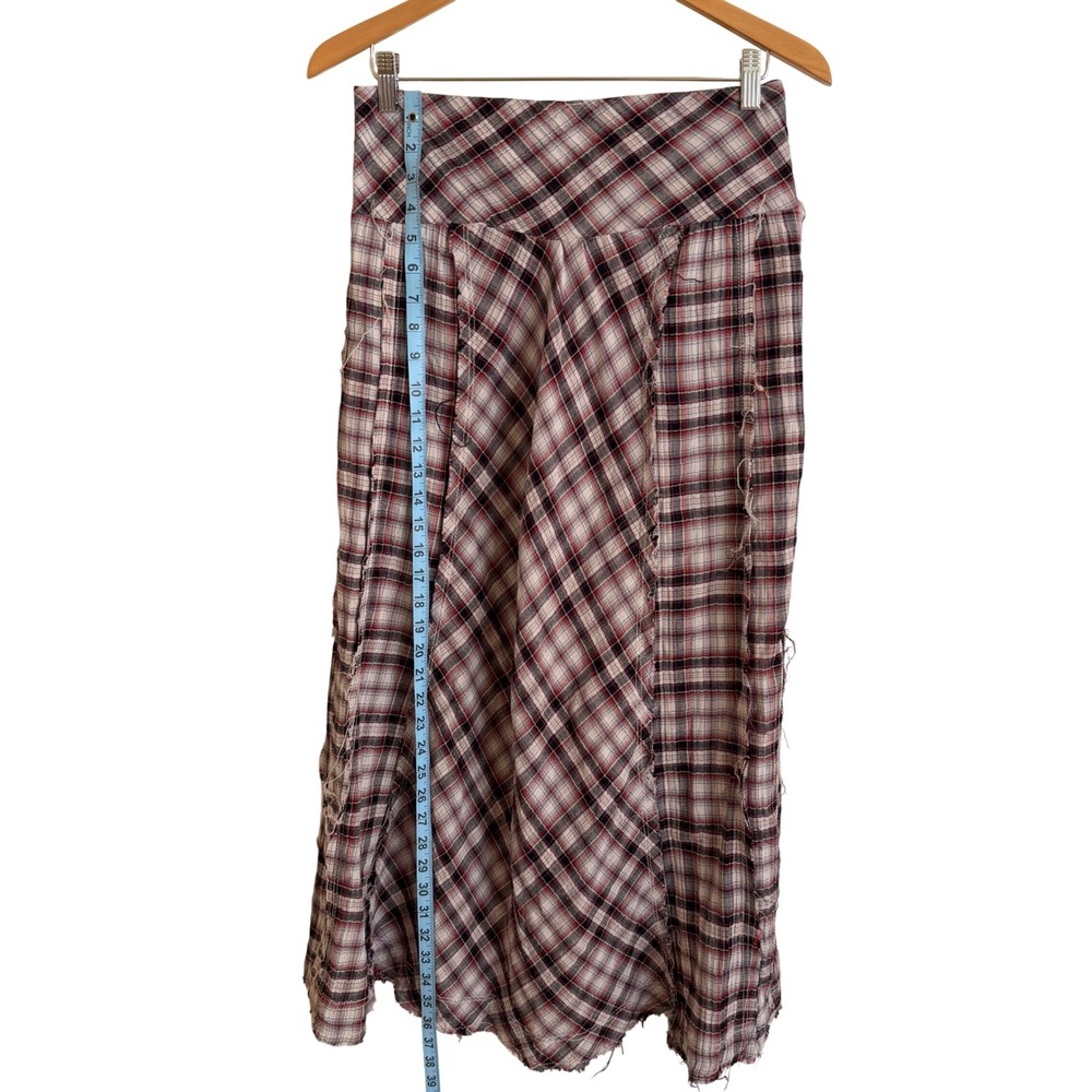 Free People Deep In Thought Plaid Frayed Maxi Skirt Tie Waist Boho Grunge Size 6 - Picture 7 of 12